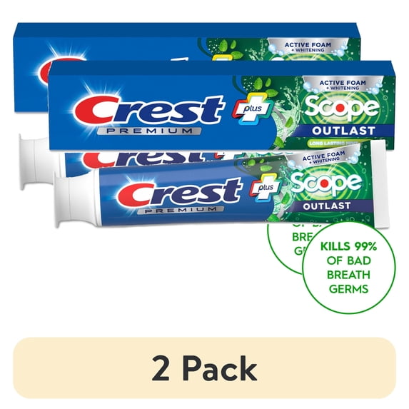 (2 pack) Crest Toothpaste, Premium Plus Scope Outlast Toothpaste, Long Lasting Mint Flavor 5.2 oz
