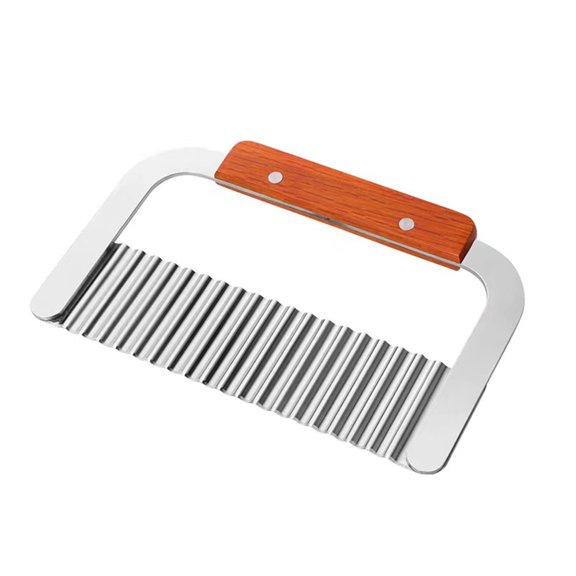 2 pack Crinkle Chopper, Wavy Potato Soap Cutting Tool French Fry Slicer Stainless Steel Blade Wooden Handle Serrator Chopping Knife