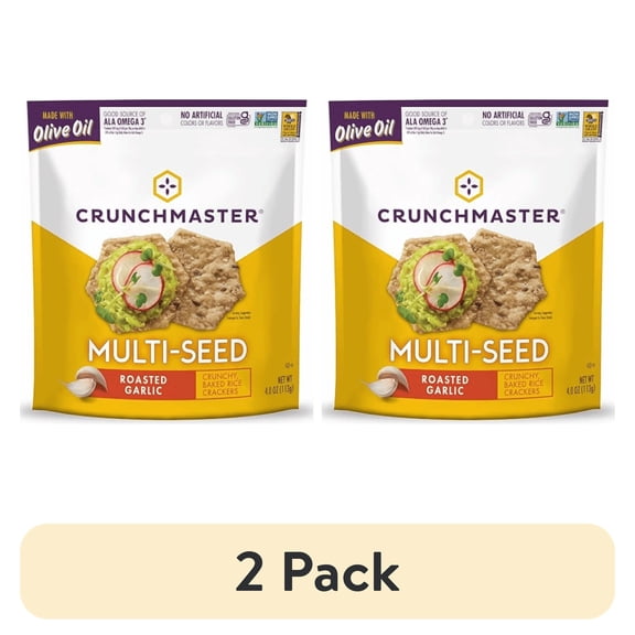 (2 pack) Crunchmaster Multi-Seed Roasted Garlic Cracker, 4.0 oz, 1 Plastic Pouch