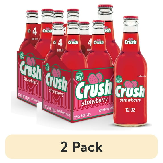 (2 pack) Crush Strawberry Soda Made with Sugar, 12 fl oz glass bottles, 4 pack