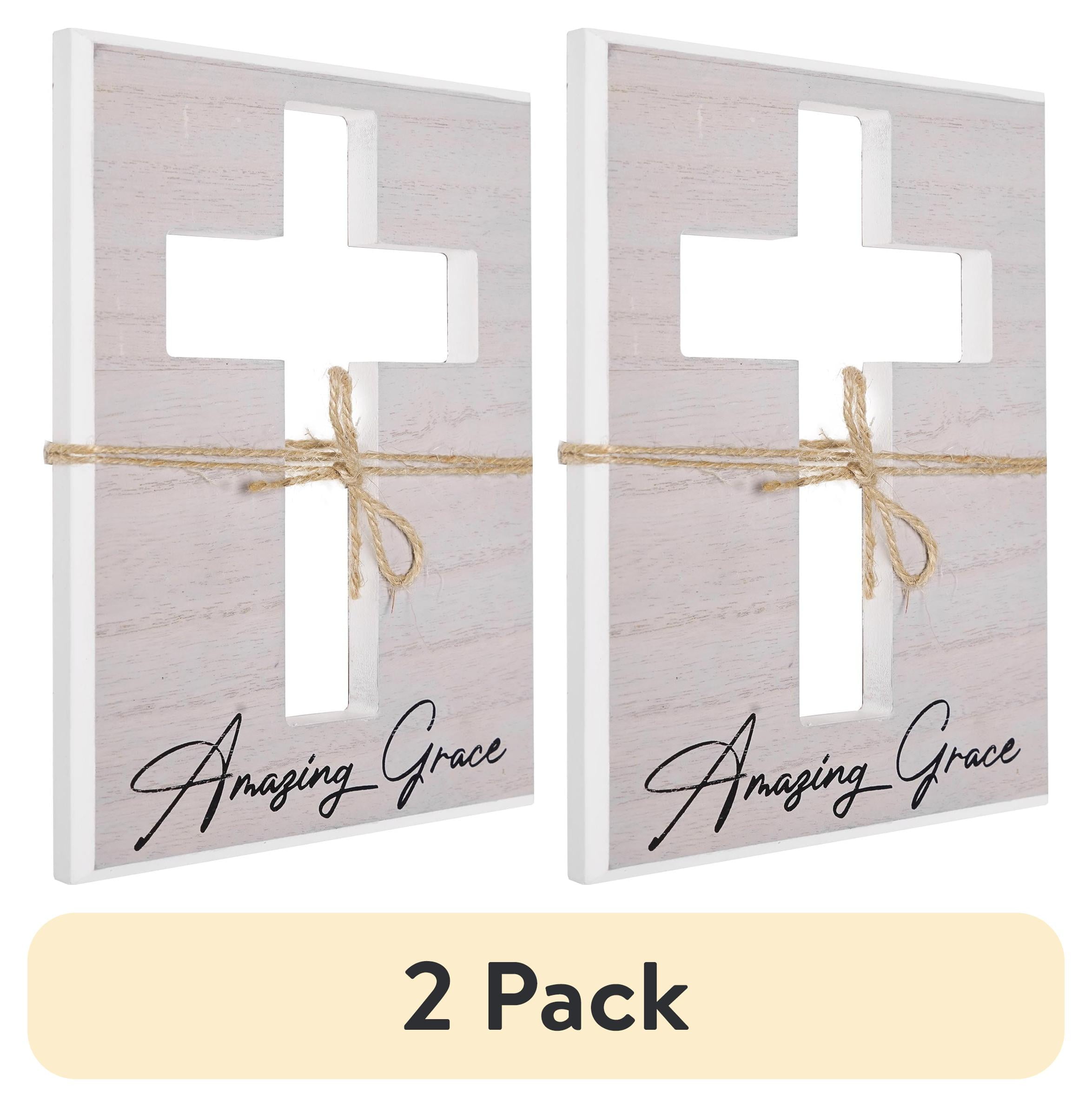 (2 pack) Crystal Art Gallery Amazing Grace Typographic Cross Wood Wall Plaque Art - 8" x 6"