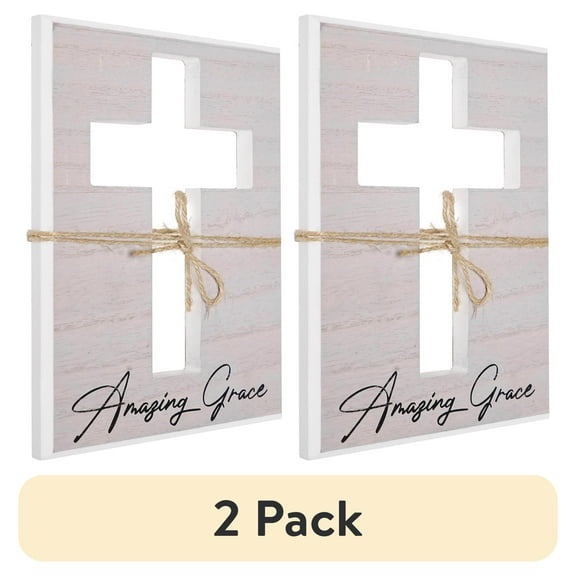 (2 pack) Crystal Art Gallery Amazing Grace Typographic Cross Wood Wall Plaque Art - 8" x 6"