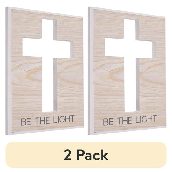(2 pack) Crystal Art Gallery Be the Light Typographic Cross Wood Wall Plaque Art - 8" x 6"