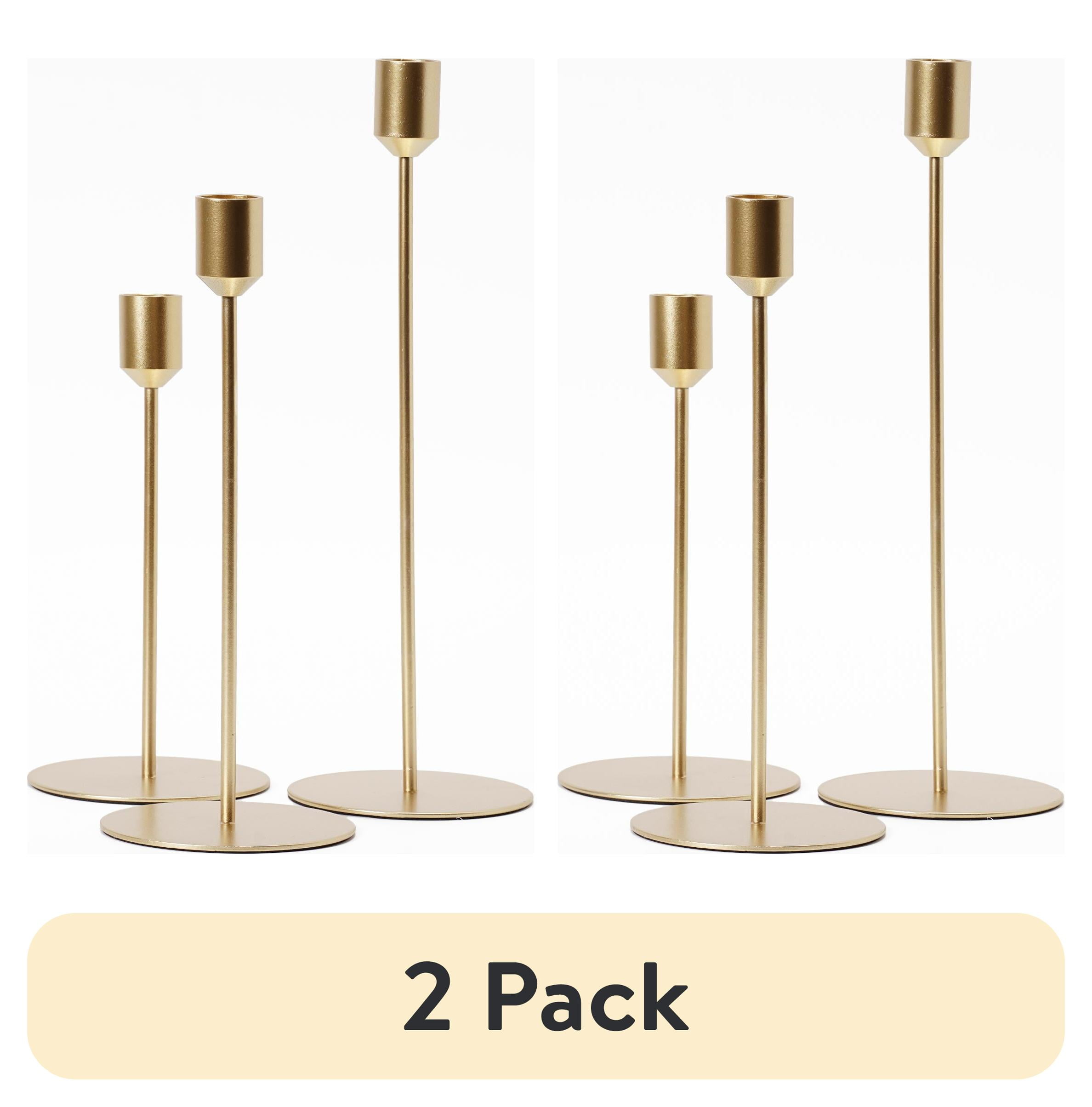 (2 pack) Home Decor Collection Crystal Art Gallery Indoor Modern Metal Gold Unscented Tealight Candle Stick Holder Set of 3