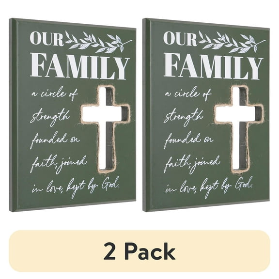 (2 pack) Crystal Art Gallery Our Family Typographic Cross Wood Wall Plaque Art - 8" x 6"