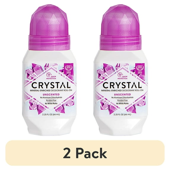 (2 pack) Crystal Body Mineral-Enriched Deodorant Roll-On, Unisex, Unscented, 2.25 fl oz