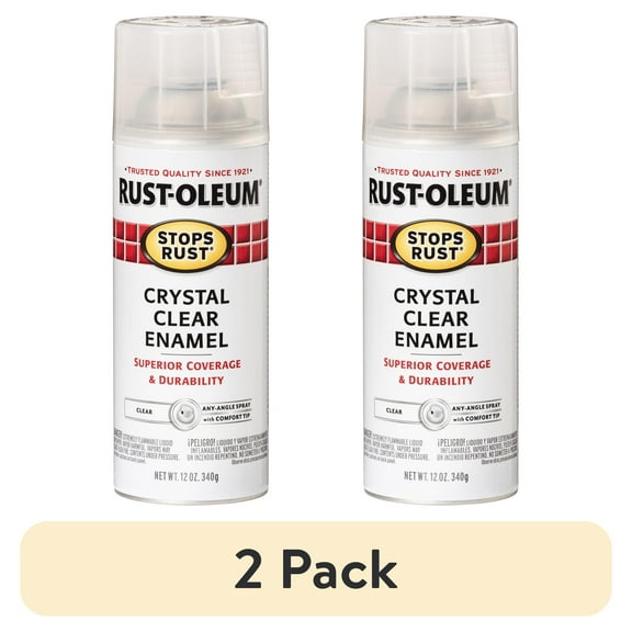 (2 pack) Crystal Clear, Rust-Oleum Stops Rust Protective Enamel Gloss Spray Paint-7701830, 12 oz