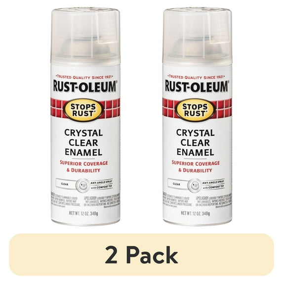 (2 pack) Crystal Clear, Rust-Oleum Stops Rust Protective Enamel Gloss Spray Paint-7701830, 12 oz