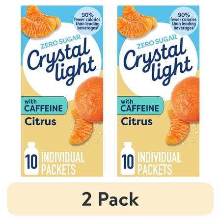 (2 pack) Crystal Light Citrus Naturally Flavored Powdered Drink Mix with Caffeine, 10 ct On-the-Go-Packets