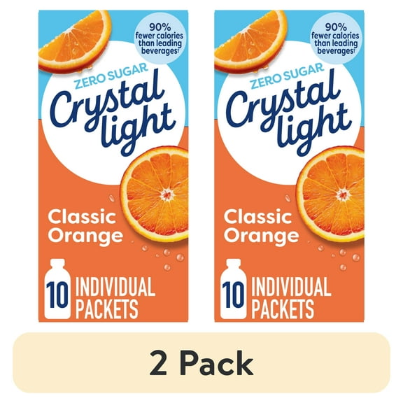 (2 pack) Crystal Light Drink Mix, 10 Packets, for Convenient On-the-Go Flavorful Hydration, Classic Orange Natural Flavor, Zero Sugar, 1.3 oz