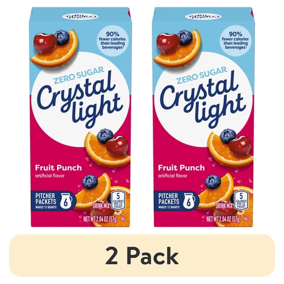 (2 pack) Crystal Light Drink Mix, 6 Pitcher Packets, for Flavorful Hydration and Shareable Refreshment, Fruit Punch artificial flavor Zero Sugar, Low Calorie, 2.04 oz