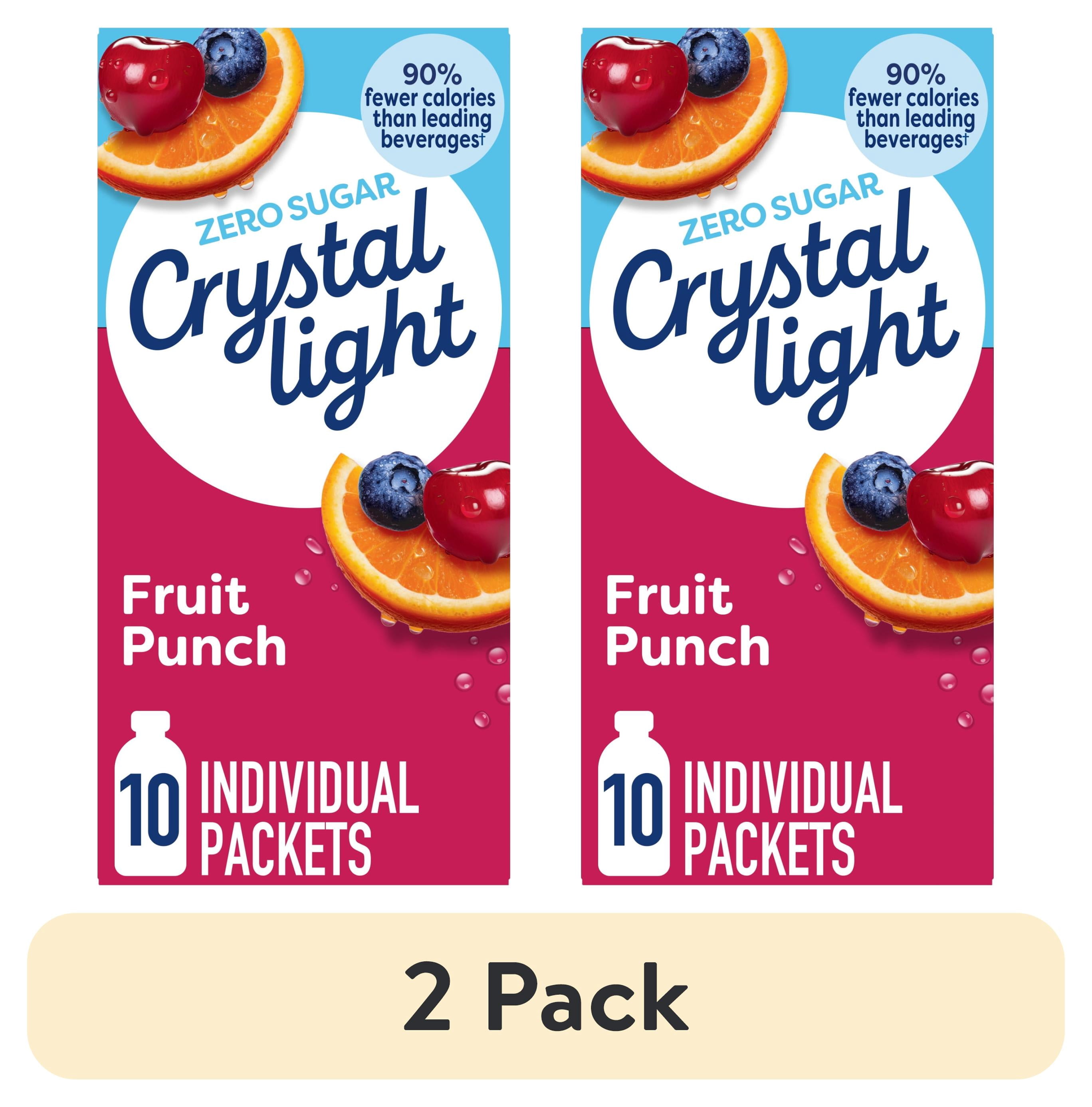 (2 pack) Crystal Light Drink Mix, 10 Packets, for Convenient On-the-Go Flavorful Hydration, Fruit Punch, artificial flavored, Zero Sugar, 0.9 oz