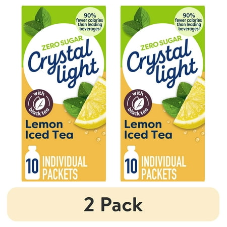 (2 pack) Crystal Light Drink Mix, 10 Packets, for Convenient On-the-Go Flavorful Hydration, Naturally flavored with other natural flavor Lemon Iced Tea, Zero Sugar, 0.7 oz