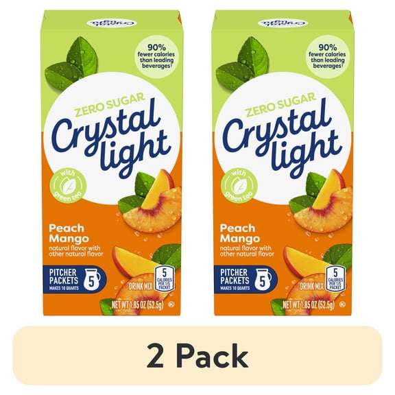(2 pack) Crystal Light Drink Mix, 5 Pitcher Packets, for Flavorful Hydration and Shareable Refreshment, Peach Mango Green Tea Natural Flavor with other Natural Flavor, Made with Green Tea, 1.85 oz