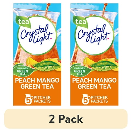 (2 pack) Crystal Light Peach Mango Green Tea Sugar Free Drink Mix, 5 Ct Pitcher Packets
