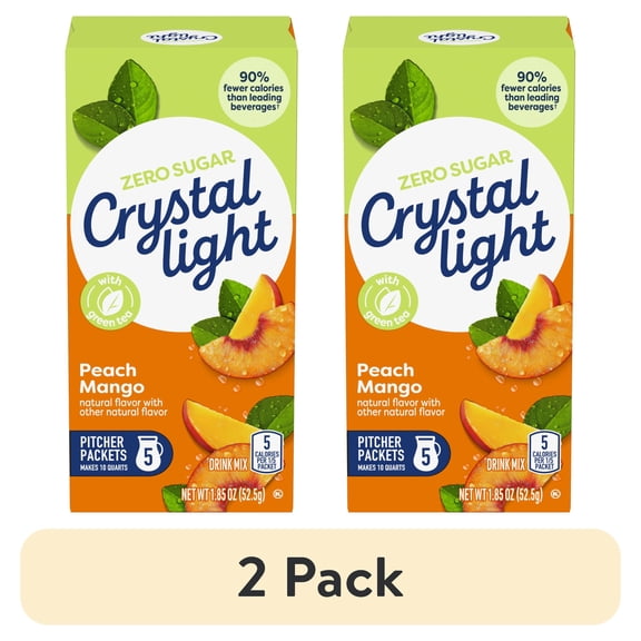 (2 pack) Crystal Light Drink Mix, 5 Pitcher Packets, for Flavorful Hydration and Shareable Refreshment, Peach Mango Green Tea Natural Flavor with other Natural Flavor, Made with Green Tea, 1.85 oz