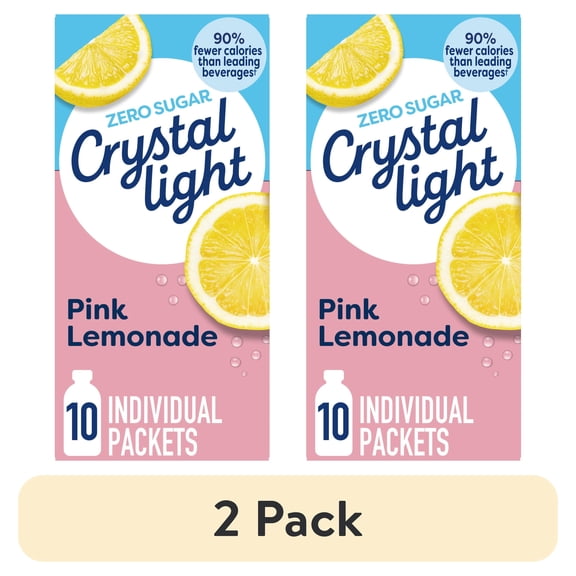 (2 pack) Crystal Light Drink Mix, 10 Packets, for Convenient On-the-Go Flavorful Hydration, Naturally Flavored Pink Lemonade with other natural flavor, Zero Sugar, 1.3 oz