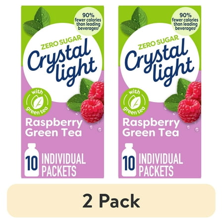 (2 pack) Crystal Light Raspberry Green Tea Naturally Flavored Powdered Drink Mix, 10 ct On-the-Go-Packets