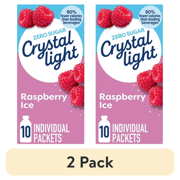 (2 pack) Crystal Light Drink Mix, 10 Packets, for Convenient On-the-Go Flavorful Hydration, Raspberry Ice Artificial Flavor, Zero Sugar, 0.6 oz