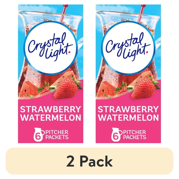 (2 pack) Crystal Light Drink Mix, 6 Pitcher Packets, for Flavorful Hydration and Shareable Refreshment, Strawberry Watermelon artificially flavored, Zero Sugar, Low Calorie, 1.96 oz