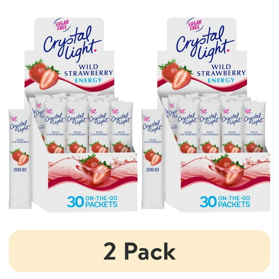 (2 pack) Crystal Light Wild Strawberry Energy Drink Mix, 30 ct On-the-Go Packets