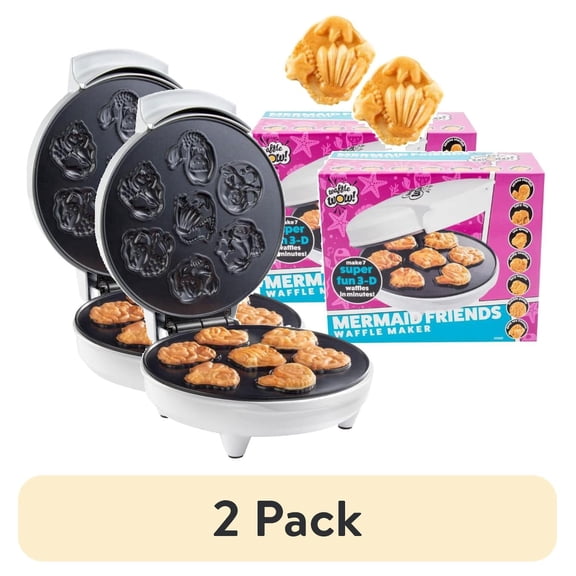 (2 pack) Mermaid Waffle Maker- Create 7 Different Mermaid Shaped Waffles in Minutes - Cool Under the Sea Breakfast for Kids & Adults- Electric Nonstick Waffler Iron Ocean Theme w Recipes, Great Gift