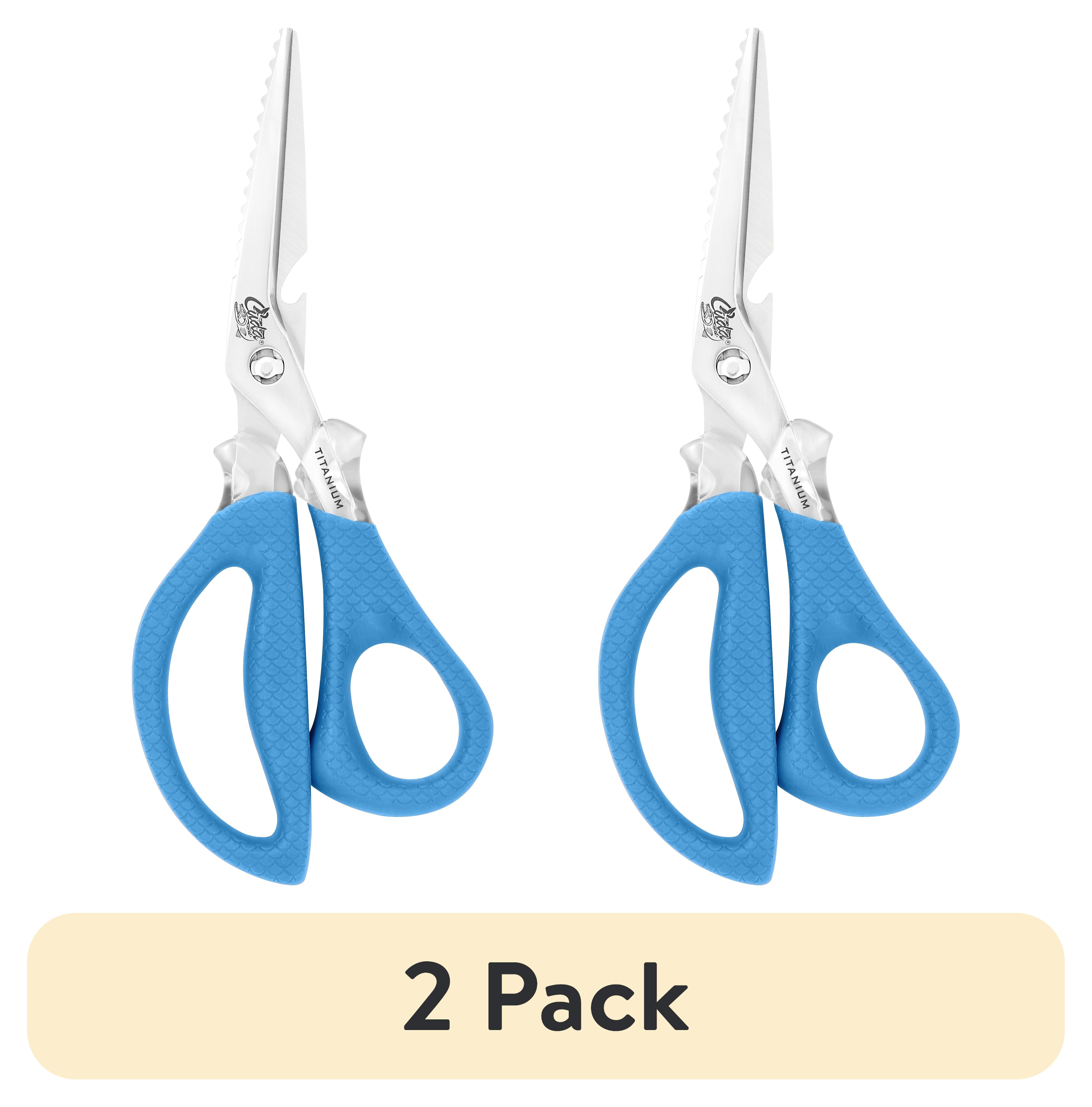 (2 pack) Cuda Marine Shears Fish Scaler Tool, Serrated and Smooth Blades, Detachable, Titanium , 8", Blue