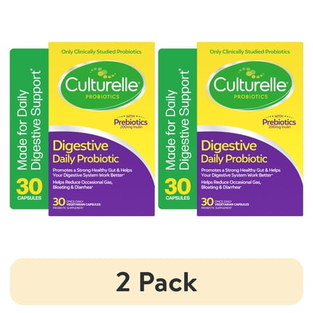 (2 pack) Culturelle Probiotics Digestive Support Daily Supplement, Made with Prebiotics, Promotes Gut Health for Adults, 30 Count