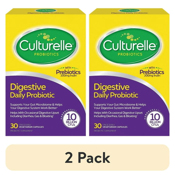 (2 pack) Culturelle Probiotics Digestive Support Daily Supplement, Made with Prebiotics, Promotes Gut Health for Adults, 30 Count