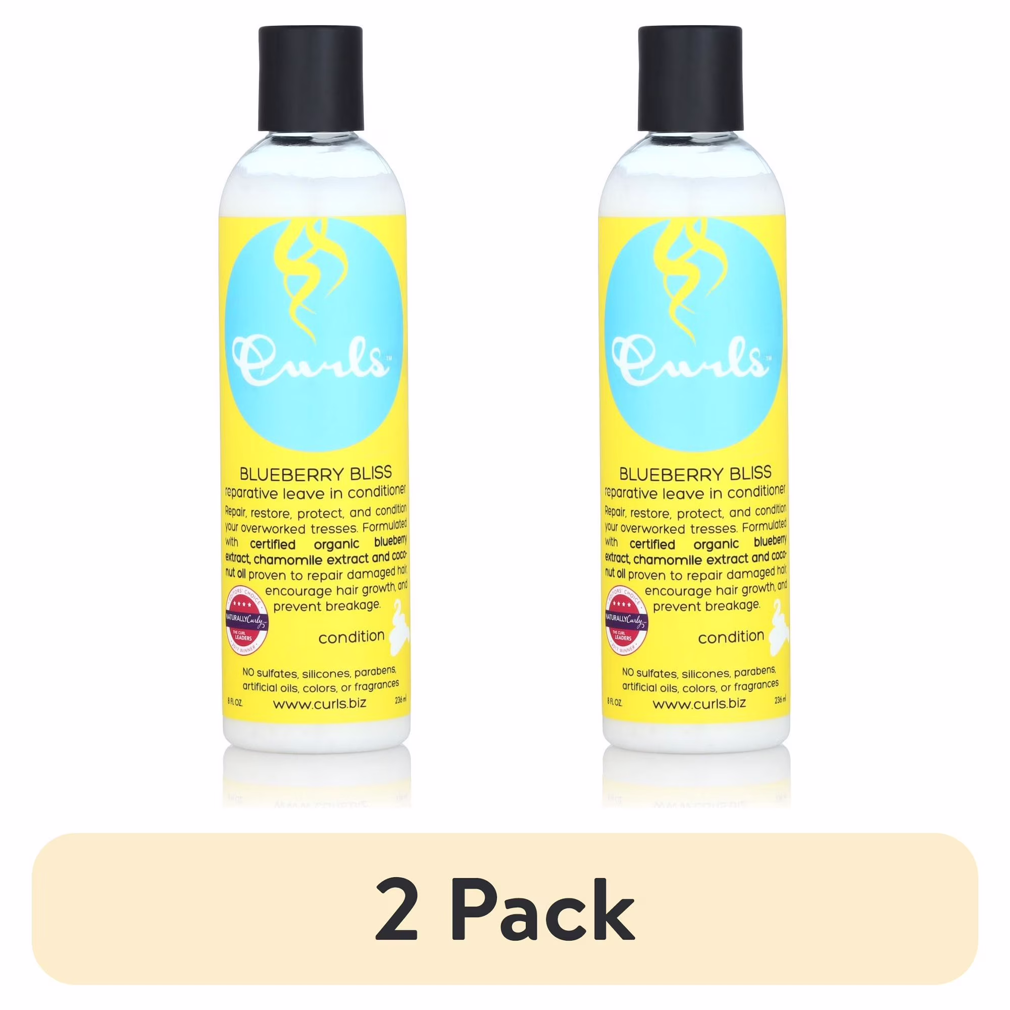 thumbnail interactive-video image 1 of (2 pack) Curls Blueberry Bliss Reparative Leave in Conditioner, Squeeze Dispenser, 8 oz, 1 of 10
