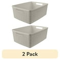 thumbnail image 1 of (2 pack) Curver Jute Medium Beige Plastic Storage Basket, 14 in x 10.7 in x 5.7 in, 1 of 9