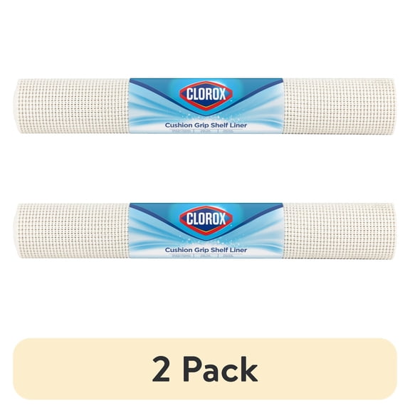 (2 pack) Cushion Grip Shelf Liner with Clorox, White, 20 in. x 9 ft. Roll