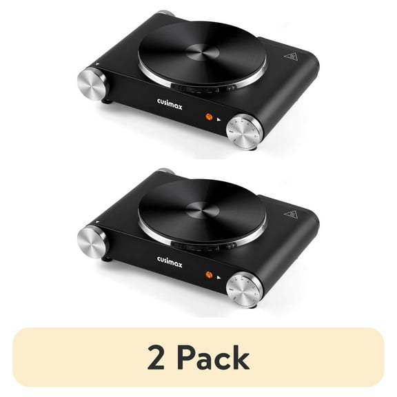 (2 pack) Cusimax 1500W Electric Hot Plate for Cooking Portable Single Burner Heat-up in Seconds Adjustable Temperature Control Stainless Steel Black