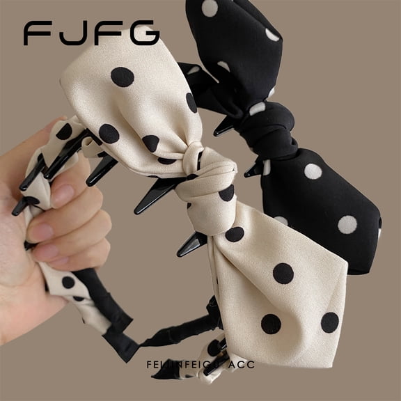 2-pack Cute Youthful Rabbit Ears Polka Dot Bow Hairband for Women 2025 High Crown Anti-Slip Wavy Headband Face Washing Hair Clip