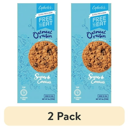 (2 pack) Cybele’s Free to Eat, Gluten-Free & Vegan, Soft-Baked, Oatmeal Raisin Cookies, 6oz, 12 Count