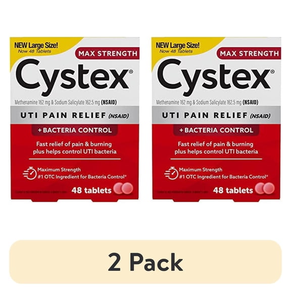 (2 pack) Cystex Pain Reliever Tablets for UTI Pain Relief & Urgency of Urinating, Maximum Strength, 48 Count, Pack of 1