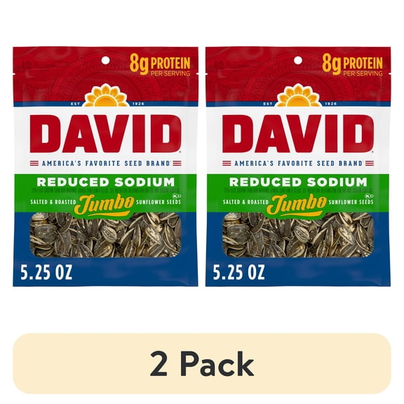 (2 pack) DAVID Reduced Sodium Jumbo Sunflower Seeds, Original Flavor, 5.25 oz.