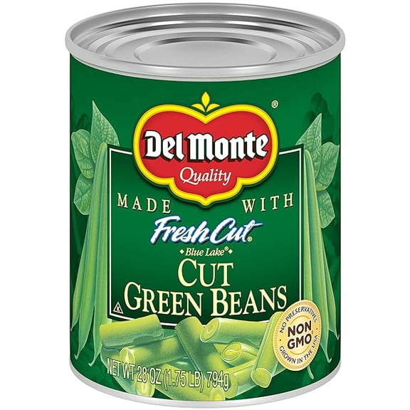(2 pack) DEL MONTE FRESH CUT BLUE LAKE Cut Green Beans Canned Vegetables, 28 oz Can