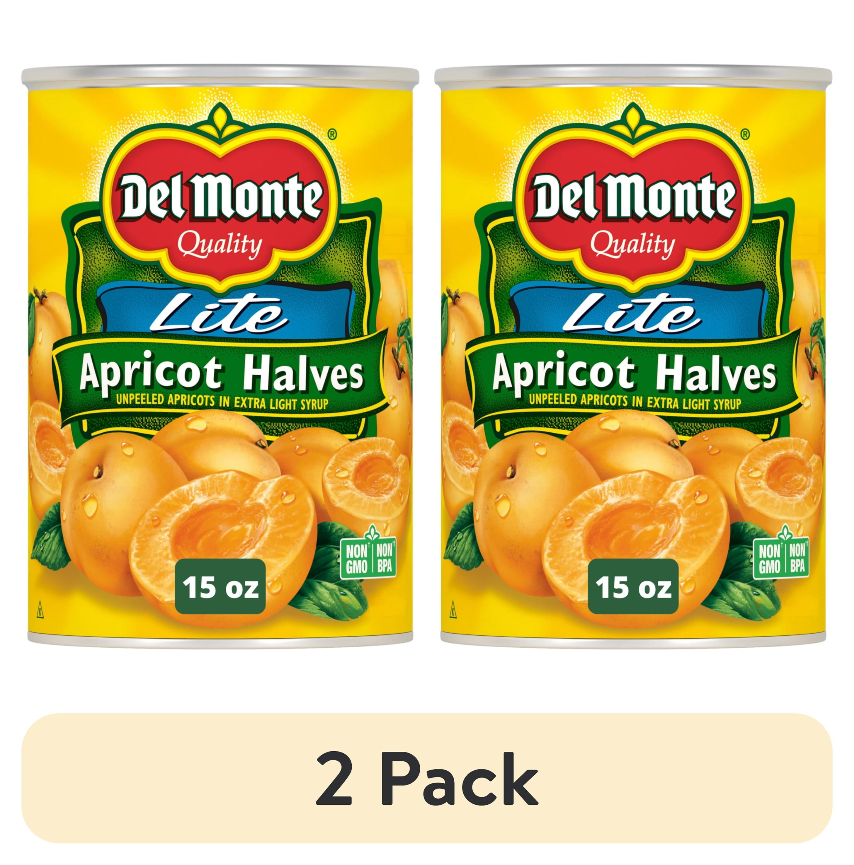 2 pack) Del Monte Lite Apricot Halves, Canned Fruit, 15 oz Can