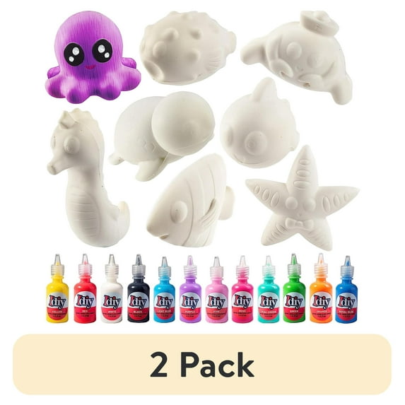 (2 pack) DIY Jumbo Ocean Pals Squishies (8 Unique Sea Animals w 12 Fabric Paints) -White Kawaii Scented Slow Rise Squishy Toys, Decorate, Scented Stress Relief Craft, Kids Birthday Party Activity Gift (4"-6")
