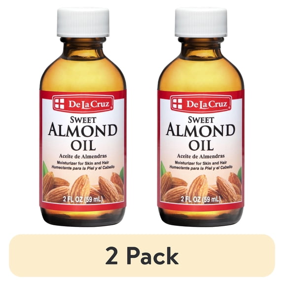 (2 pack) De La Cruz Sweet Almond Oil, Expeller Pressed Moisturizer for Skin and Hair, 2 fl oz.