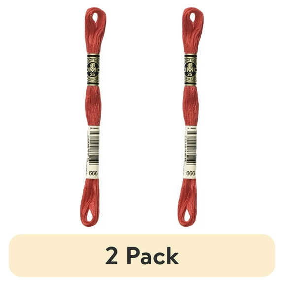 (2 pack) DMC Mouline 117-666 Six-Strand Embroidery Thread, Bright Red, 8.7-Yards
