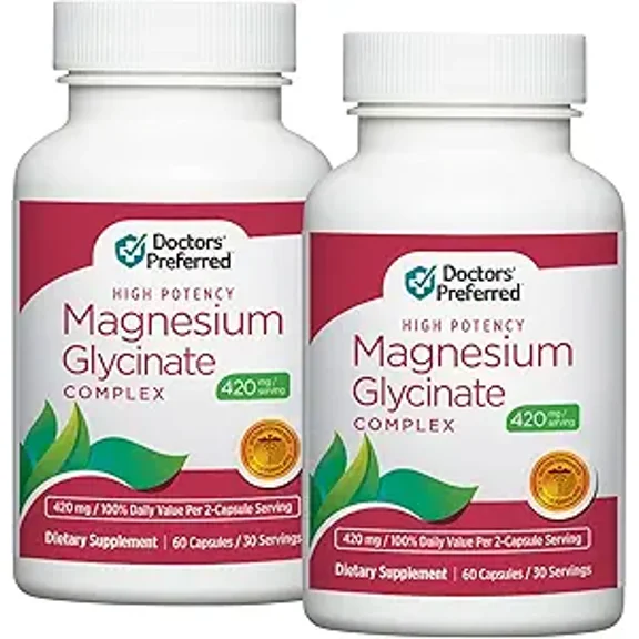 (2 pack) DOCTORS PREFERRED High Potency Magnesium Glycinate Complex- Gentler on Your Stomach, Highly Potent, Doctor-Developed Formula. Heart Health, Mood Support and More 420 mg per Serving, 30-Day Supply