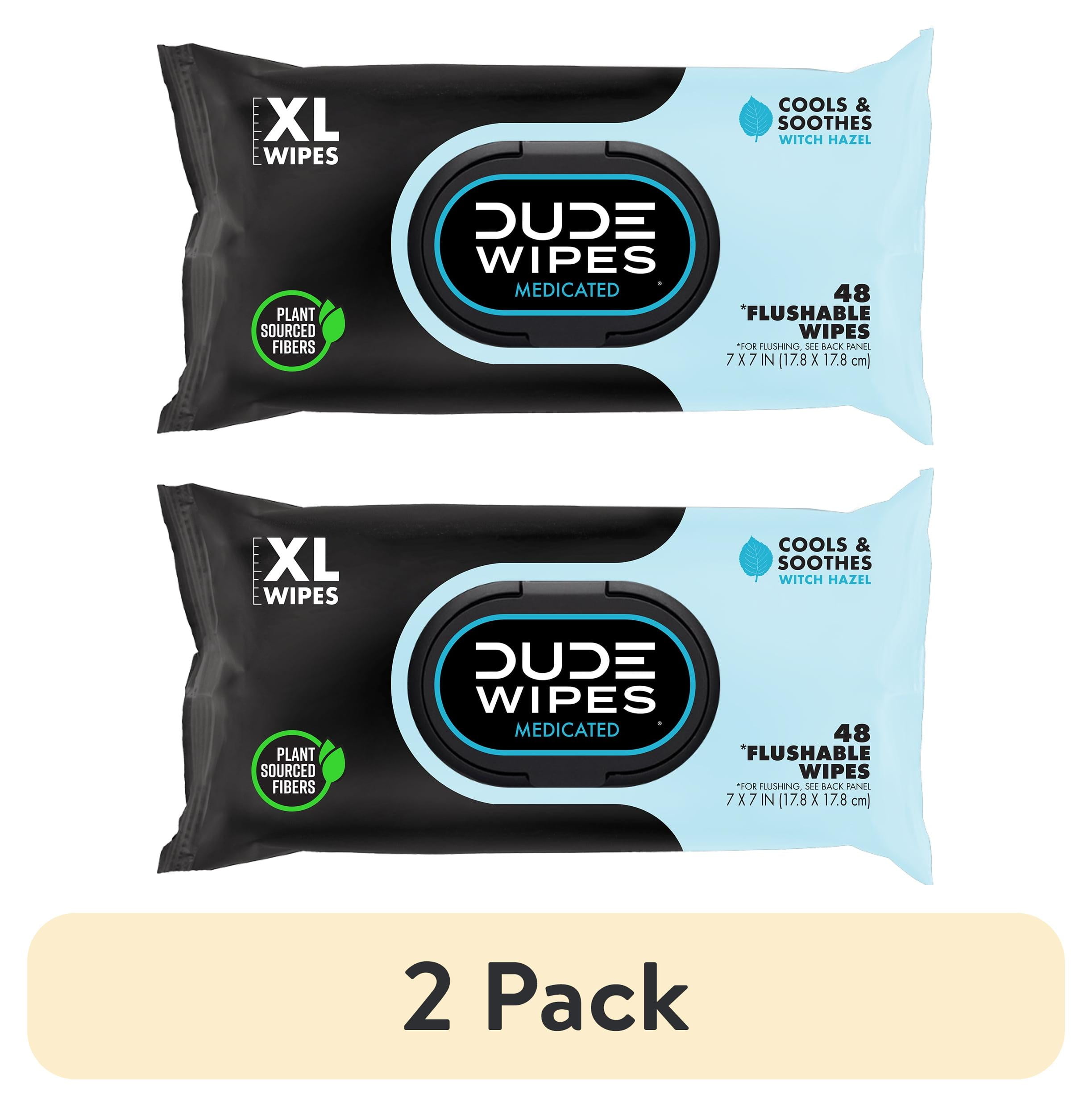 (2 pack) DUDE Wipes Flushable Wipes, XL Medicated Wet Wipes for Hemorrhoid Relief, Unscented, 48 Count
