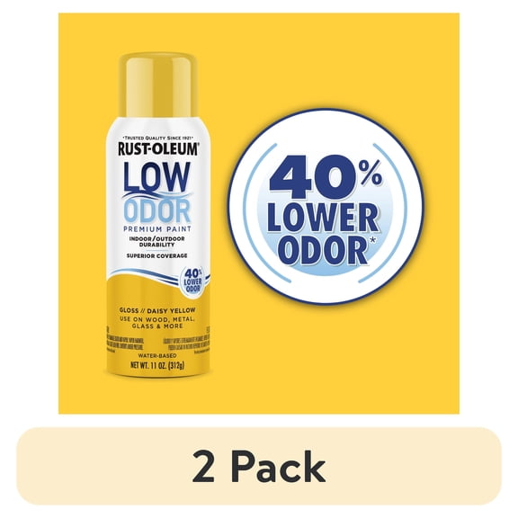 (2 pack) Daisy Yellow, Rust-Oleum Low Odor Premium Gloss Spray Paint- 11 oz
