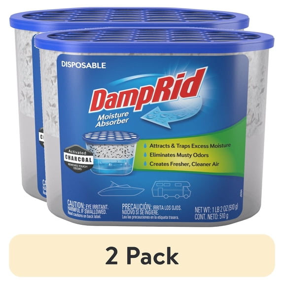 (2 pack) DampRid Moisture Absorber for Boats and RVs with Activated Charcoal,  Fragrance Free, 18 oz.