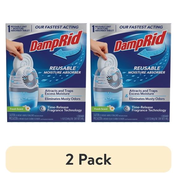 (2 pack) DampRid Reusable Moisture Absorber with Drop-In Tablet, Fresh Scent, 15.8 oz.
