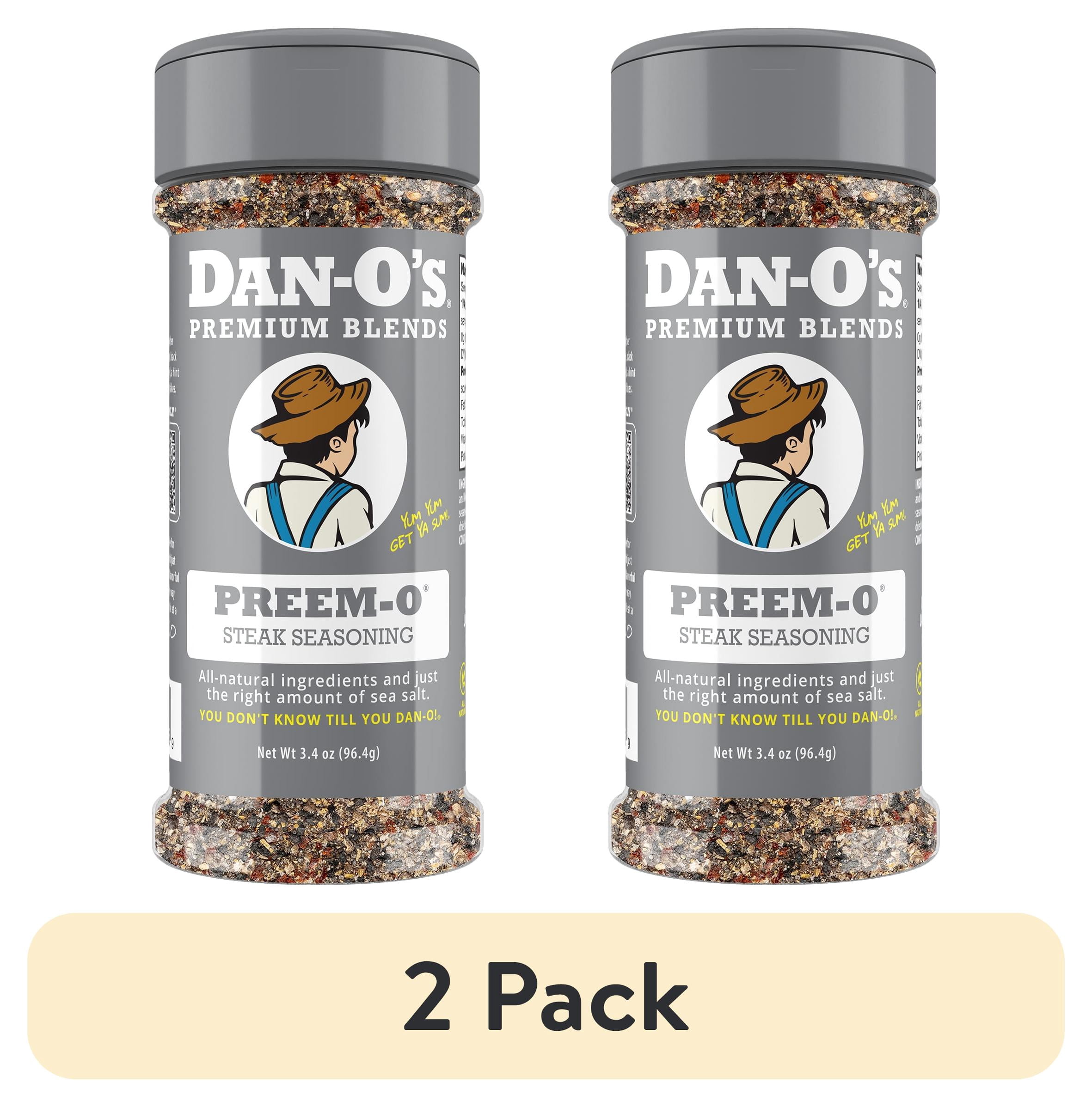 (2 pack) Dan-O's® Preem-O® Seasoning - All-Purpose Steak & Meat Seasoning - Great for cooking & grilling anything - Small bottle (3.4 oz)