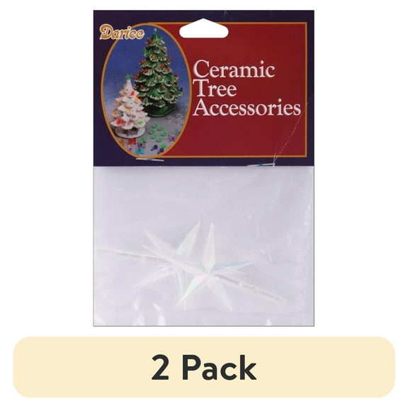 (2 pack) Darice Ceramic Christmas Tree Stars 2.75"X1.875" 2/Pkg, Iridescent