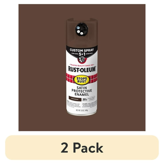 (2 pack) Dark Brown, Rust-Oleum Stops Rust Custom Sprays 5 in 1 Satin Spray Paint-376873, 12 oz